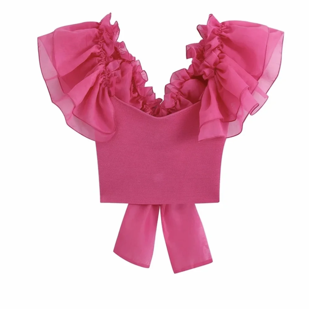 NWT Luxury Spring Chiffon Ruffle Sleeve Blouse S: Small & Medium - Picture 3 of 14